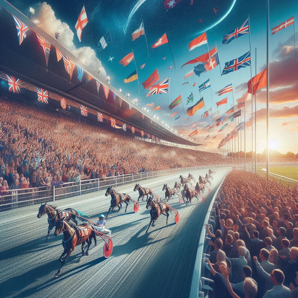 harness racing with crowd looking